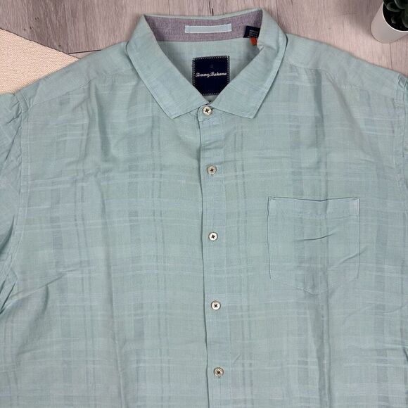 Tommy Bahama Linen Blend Button Up Shirt Mens 2XL Blue Long Sleeve - Picture 3 of 11